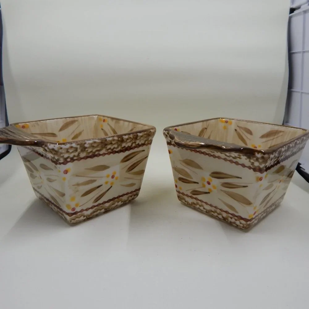 Temp-Tations by Tara Old World Brown 10 Oz Ramekins Dishes Ovenware Set of 2